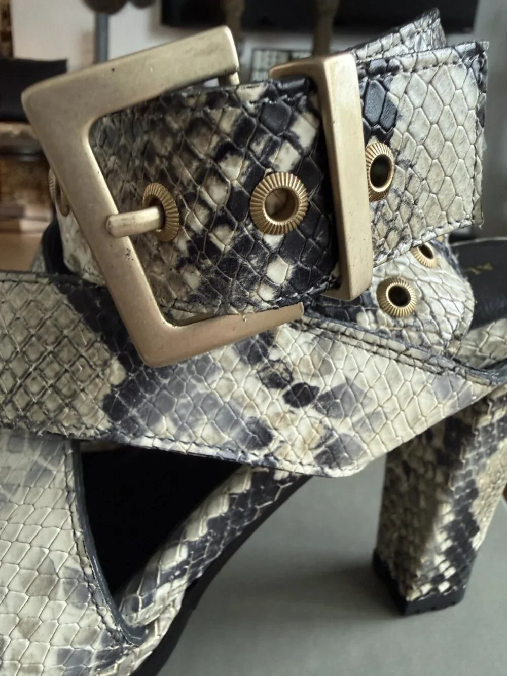 ALLSAINTS Sienna Snake Print Leather Platform Strappy Ankle Sandal | 40 | NWB